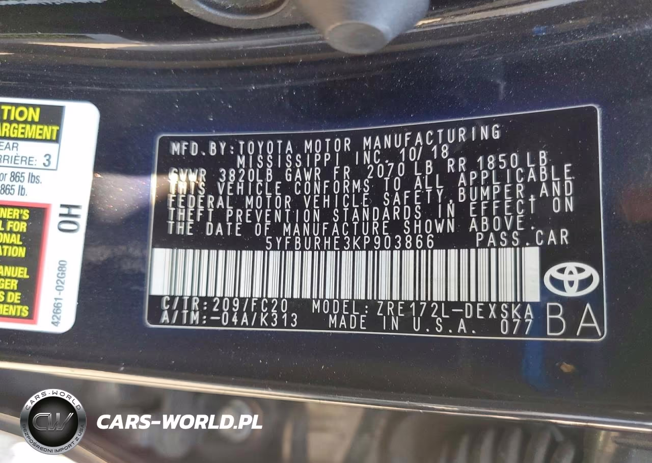 2019 Toyota Corolla Se VIN:5YFBURHE3KP903866 - 12