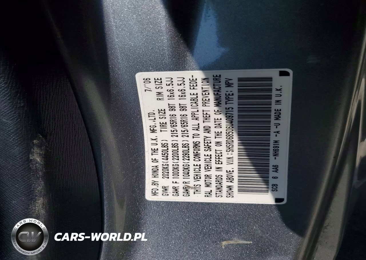 2006 Honda Cr-V Lx VIN:SHSRD68506U409715 - 13