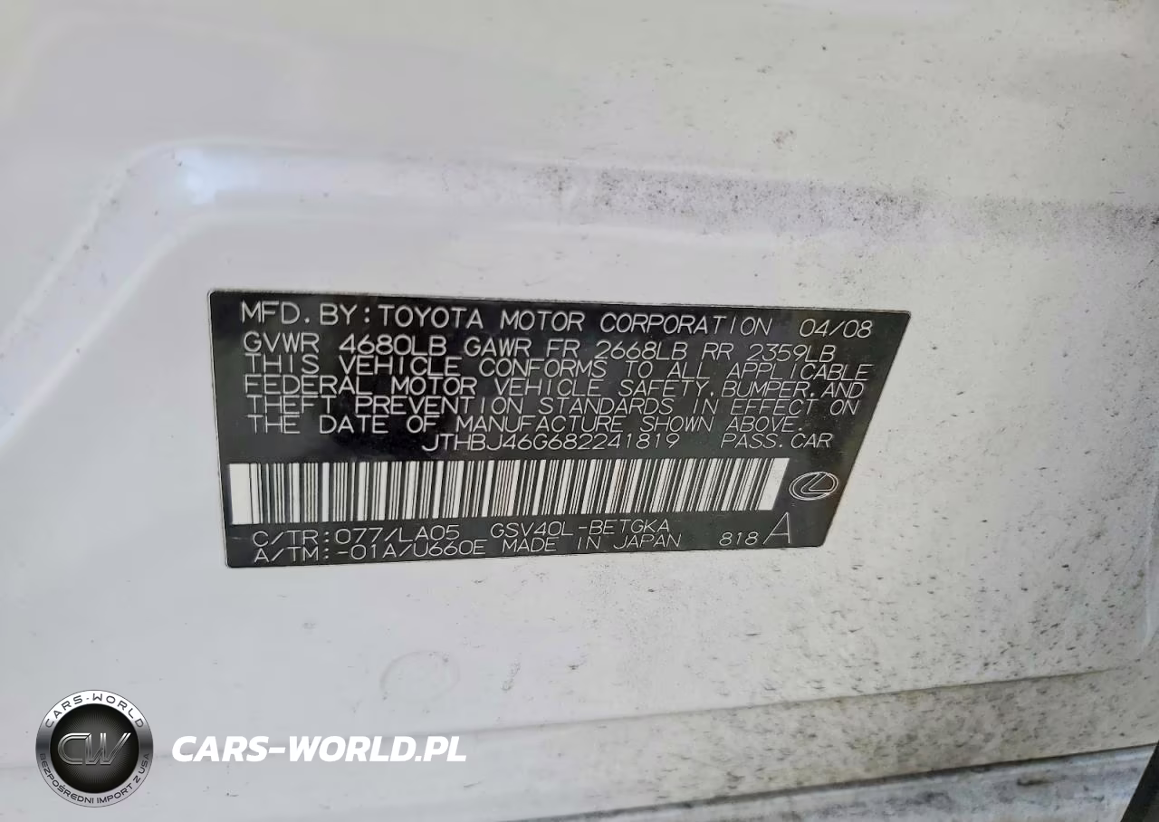2008 Lexus Es 300 VIN:JTHBJ46G682241819 - 12