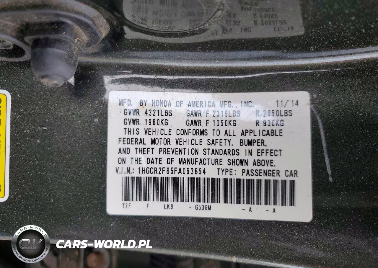 2015 Honda Accord Exl VIN:1HGCR2F85FA063854 - 12