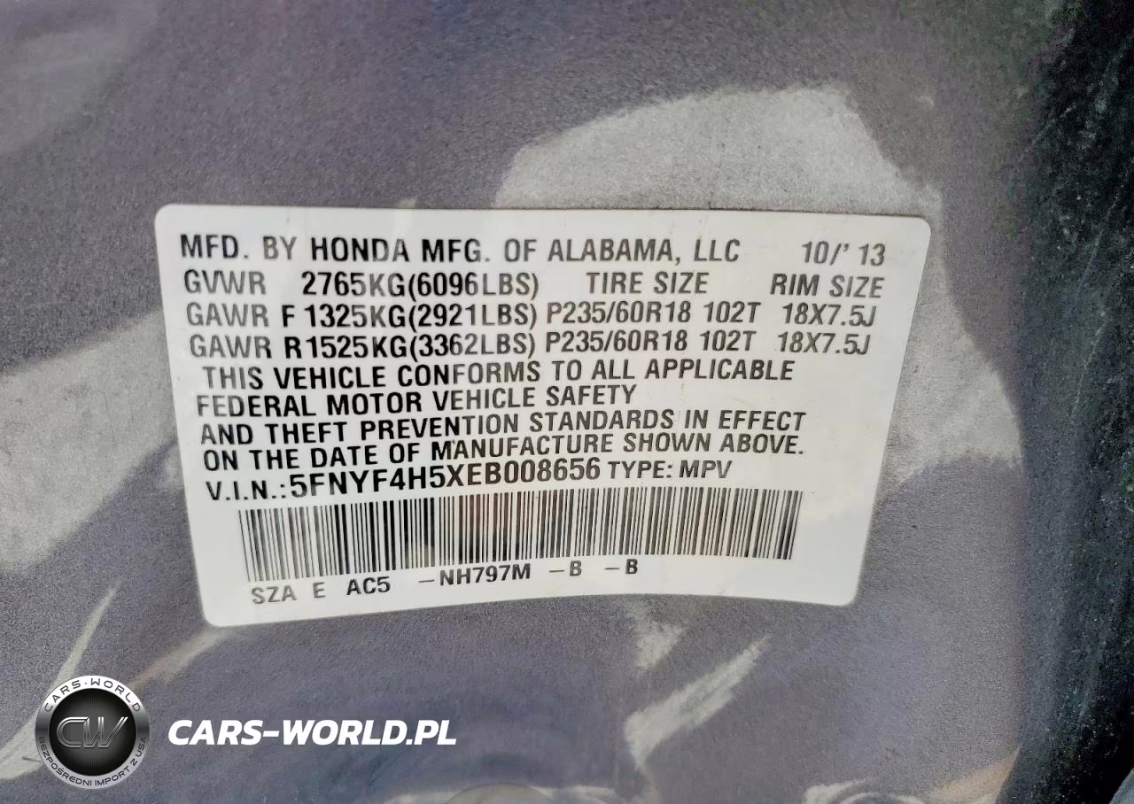2014 Honda Pilot Exl VIN:5FNYF4H5XEB008656 - 13