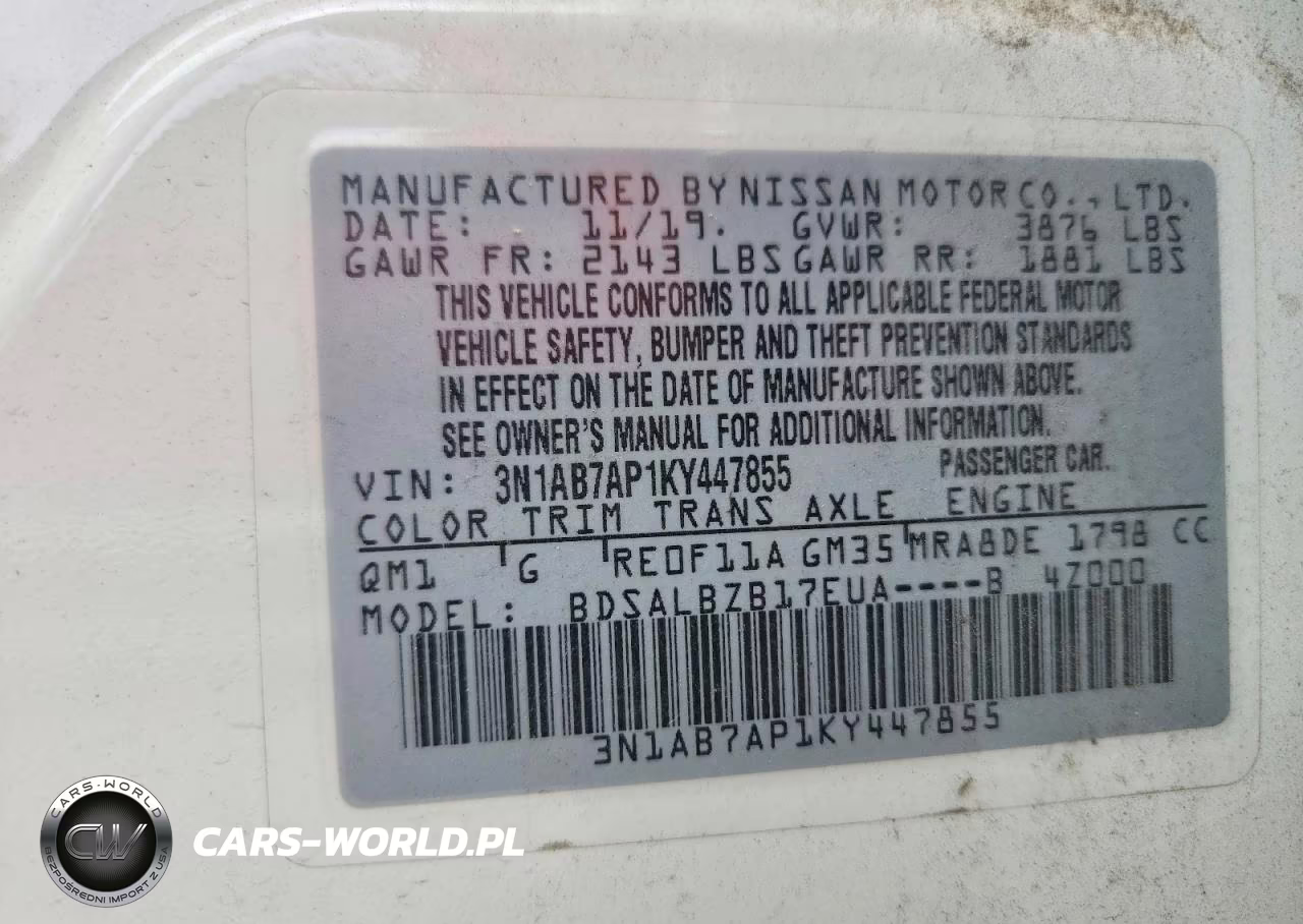 2019 Nissan Sentra S VIN:3N1AB7AP1KY447855 - 12