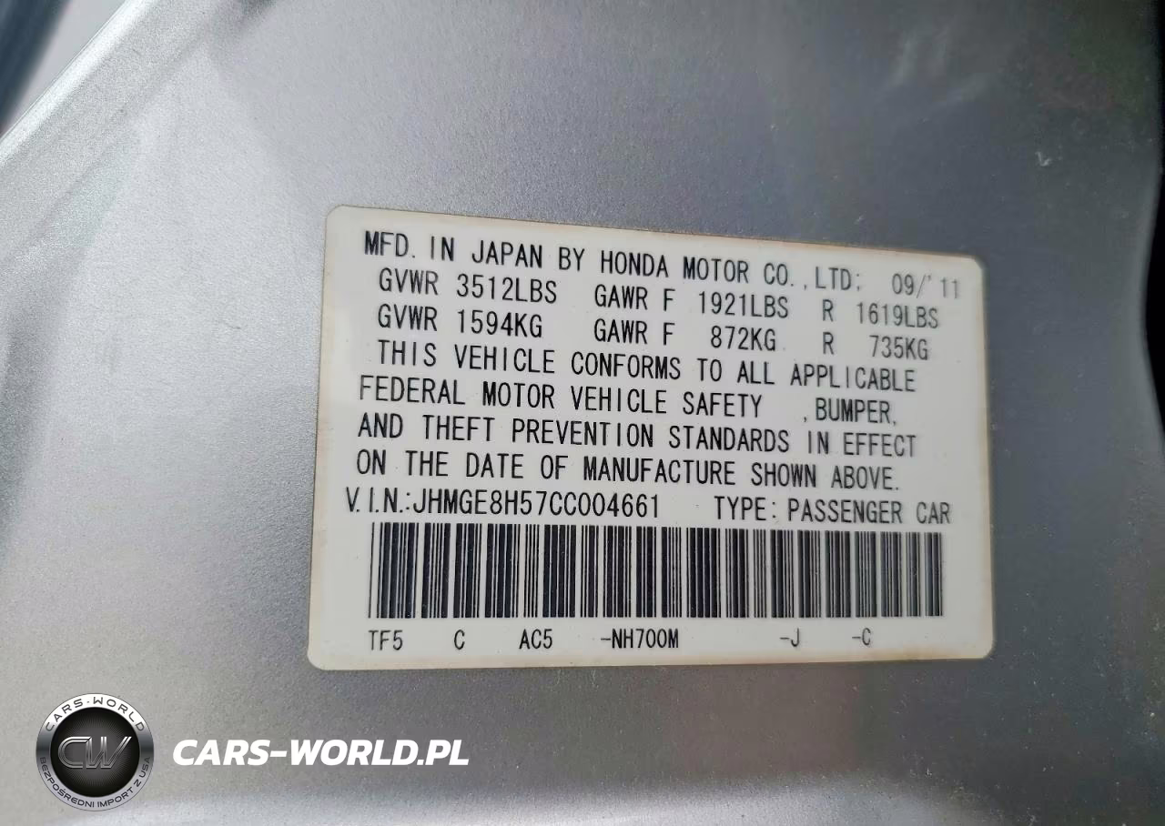 2012 Honda Fit Sport VIN:JHMGE8H57CC004661 - 12