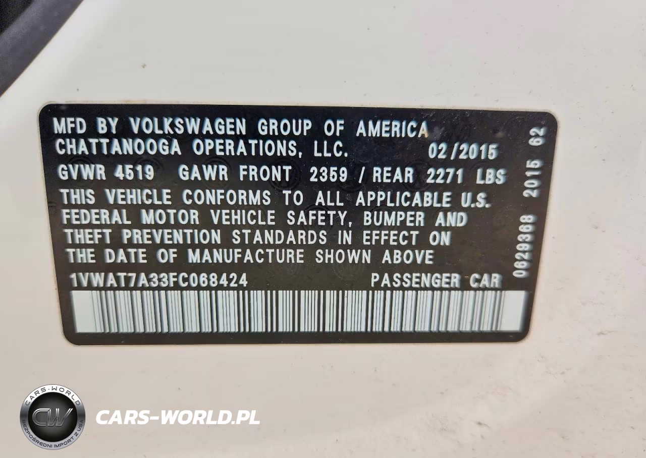 2015 Volkswagen Passat S VIN:1VWAT7A33FC068424 - 12