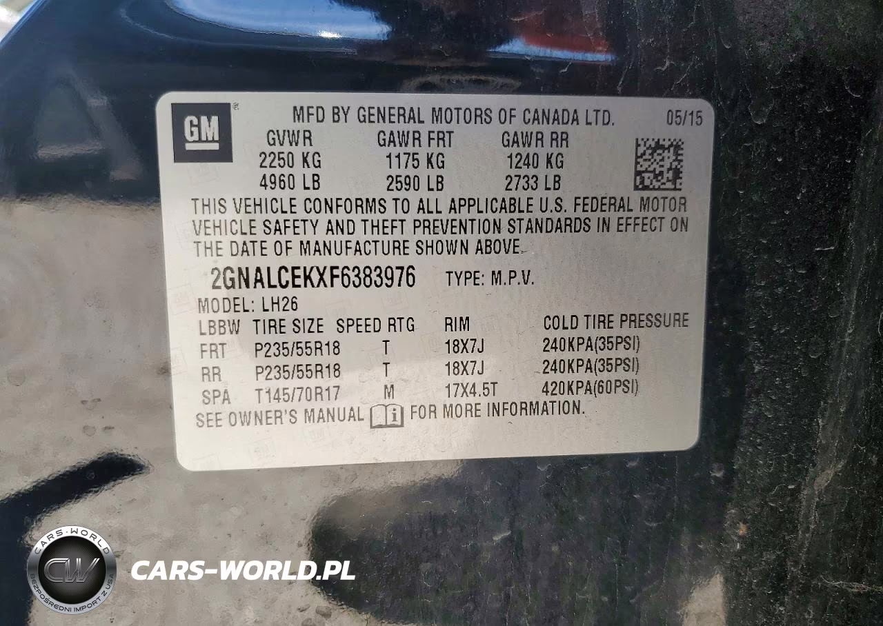 2015 Chevrolet Equinox Lt VIN:2GNALCEKXF6383976 - 13