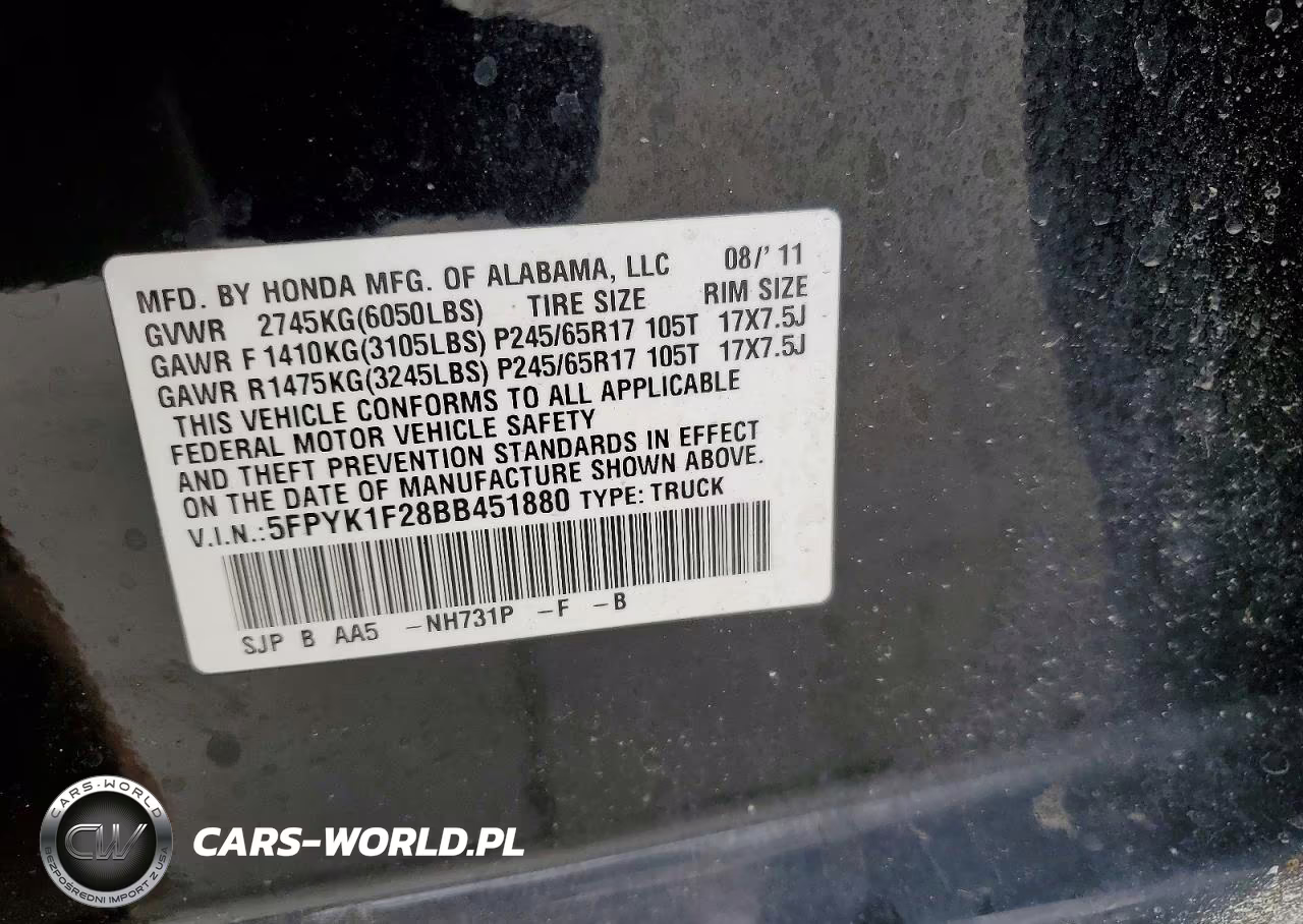 2011 Honda Ridgeline Rt VIN:5FPYK1F28BB451880 - 12