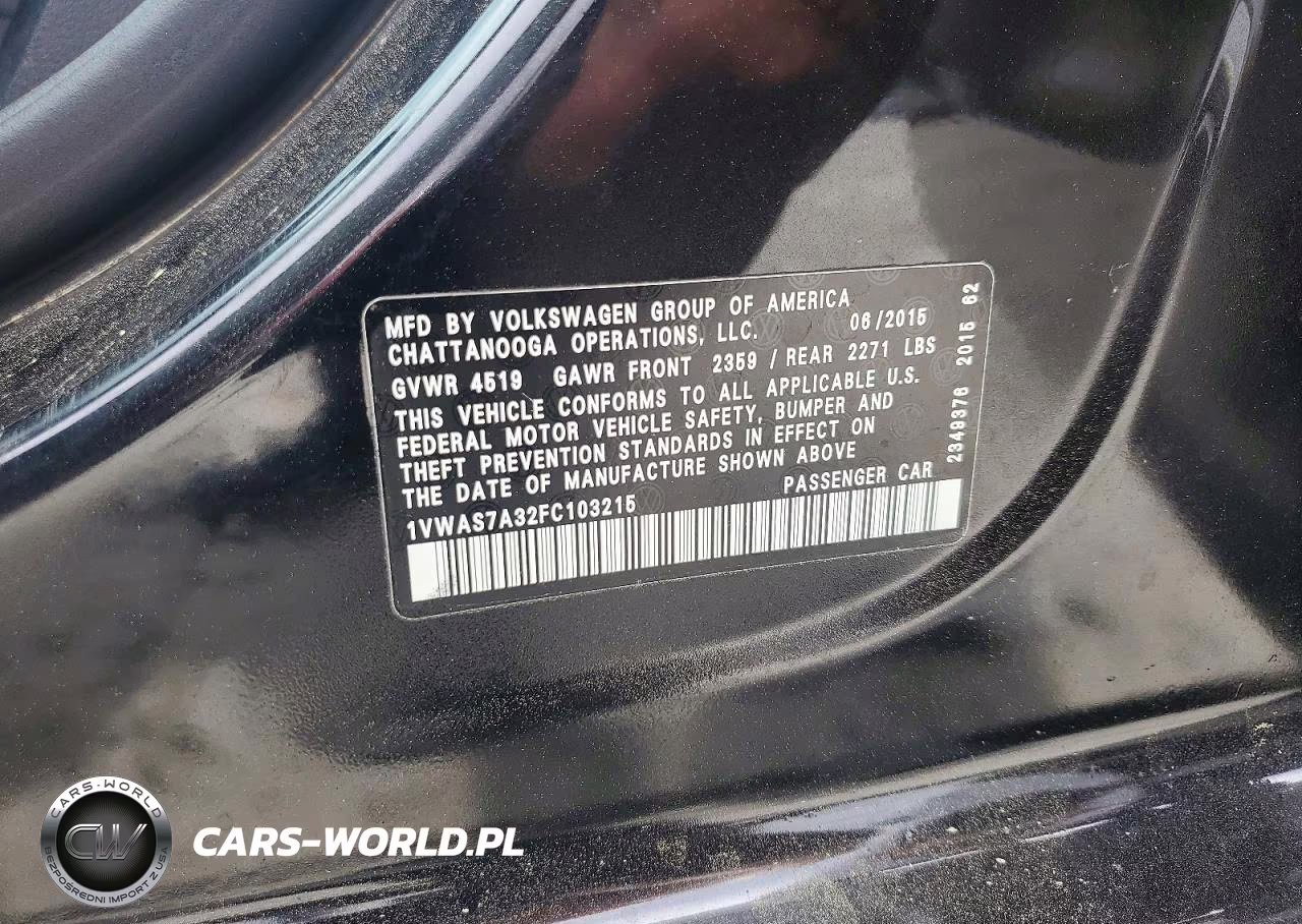 2015 Volkswagen Passat S VIN:1VWAS7A32FC103215 - 12