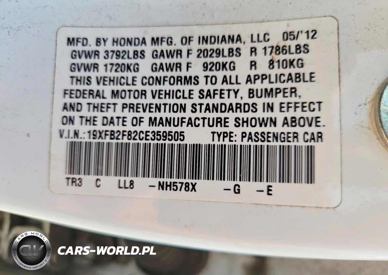 2012 Honda Civic Ex VIN:19XFB2F82CE359505 - 12