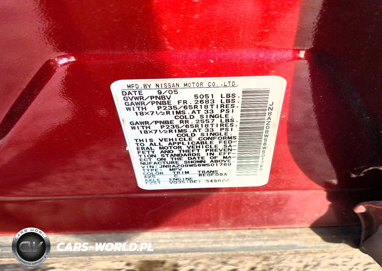 2006 Nissan Murano S VIN:JN8AZ08W56W501768 - 14