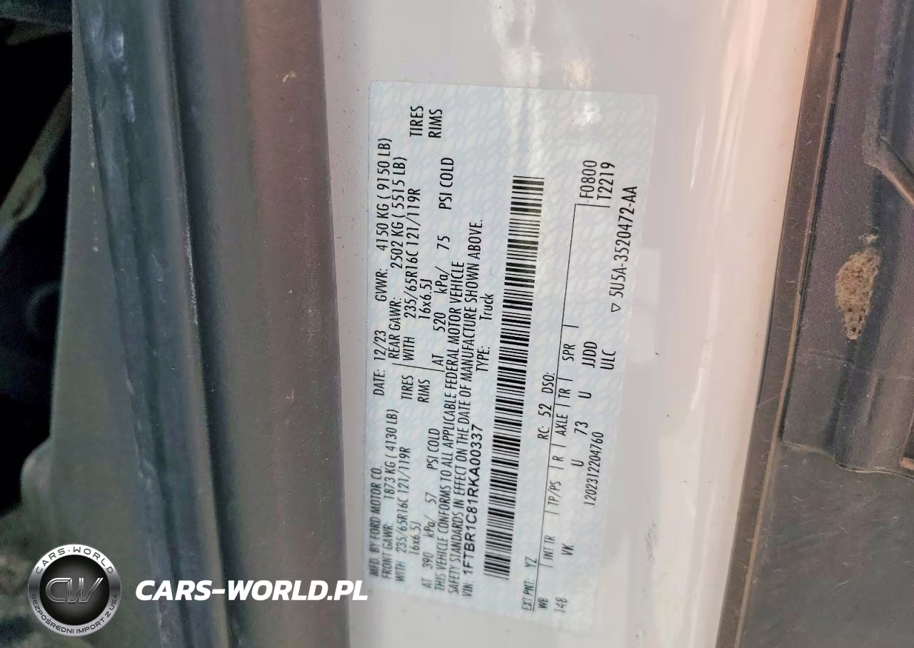 2024 Ford Transit 250 Delivery Van VIN:1FTBR1C81RKA00337 - 13