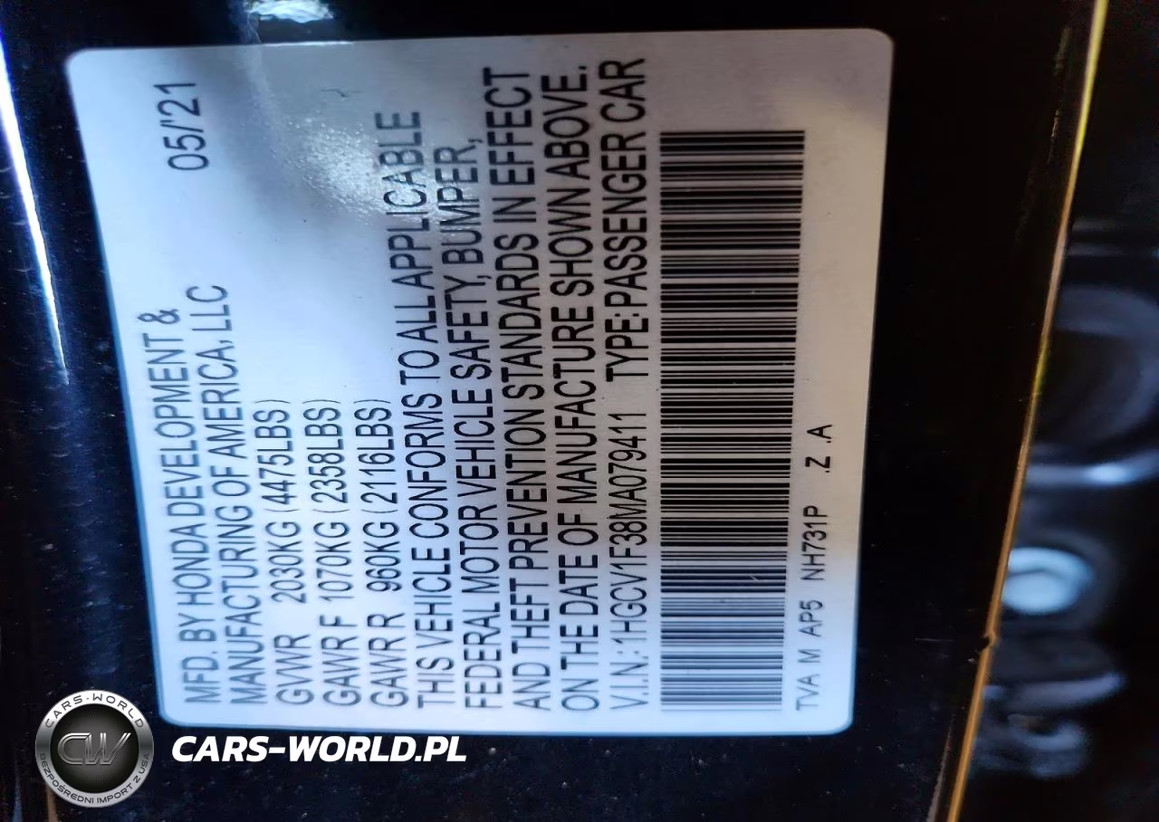 2021 Honda Accord Sport VIN:1HGCV1F38MA079411 - 12