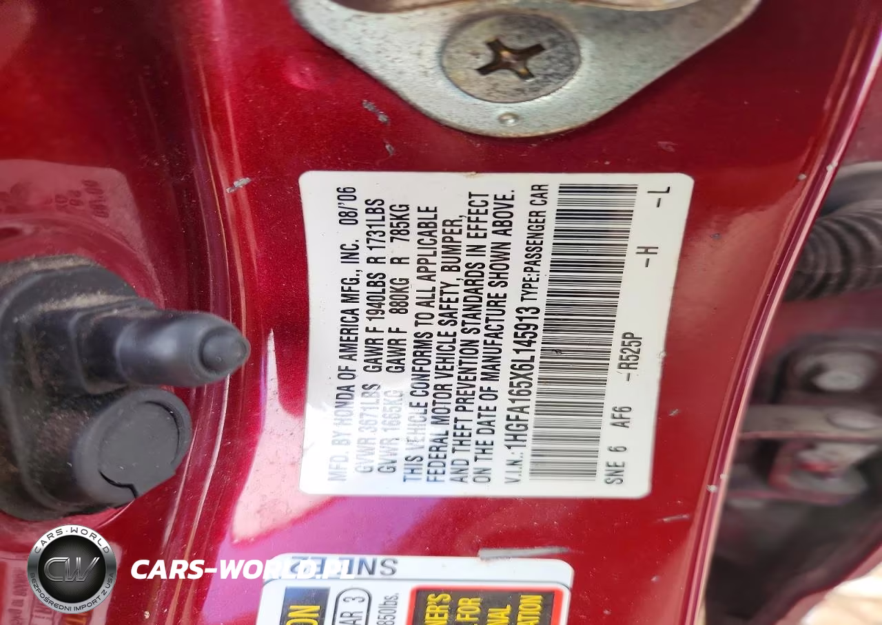 2006 Honda Civic Lx VIN:1HGFA165X6L145913 - 12