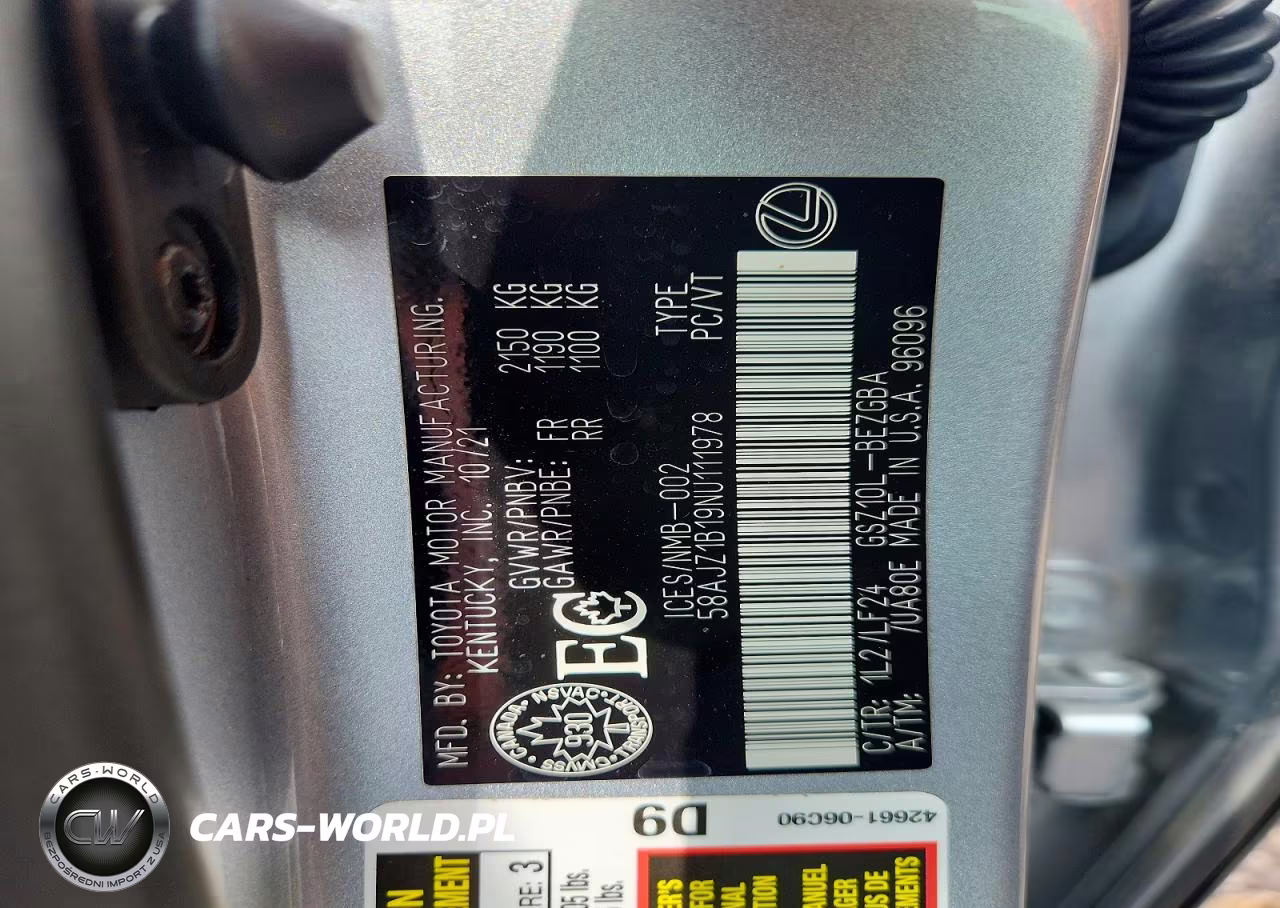 2022 Lexus Es 350 F Sport VIN:58AJZ1B19NU111978 - 12