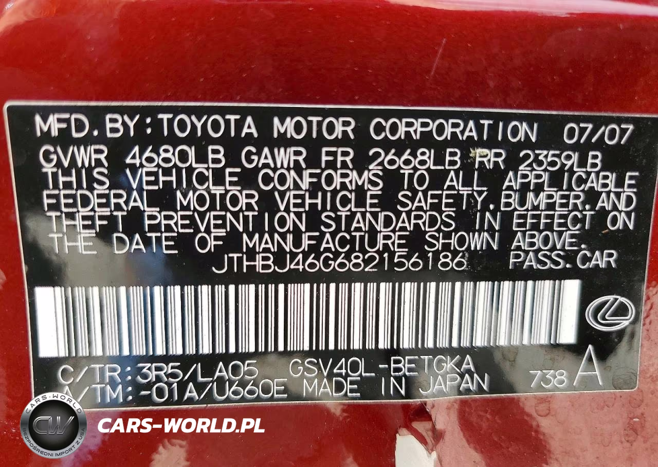 2008 Lexus Es 350 VIN:JTHBJ46G682156186 - 12