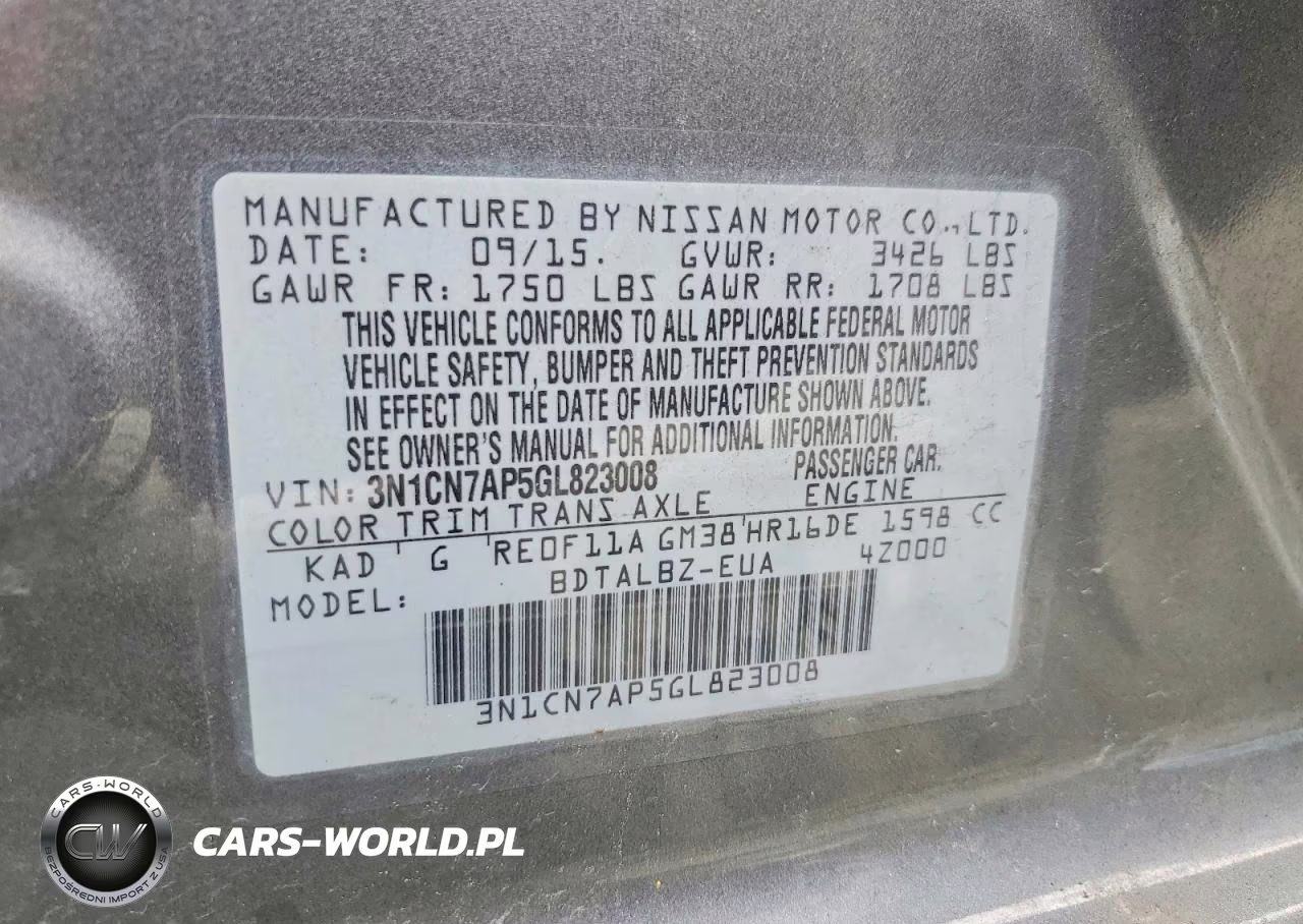 2016 Nissan Versa 1.6 Sv VIN:3N1CN7AP5GL823008 - 12