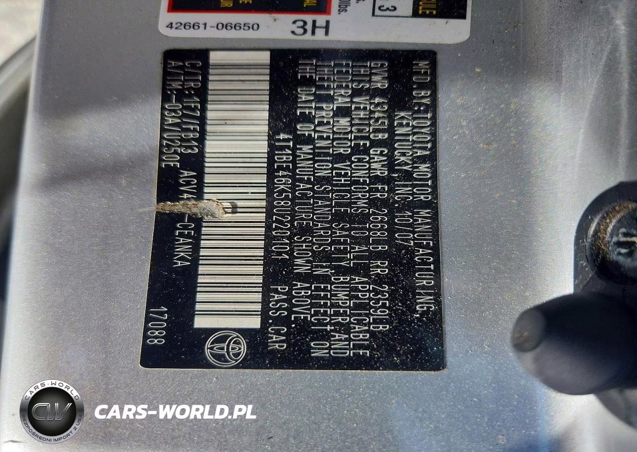2008 Toyota Camry Le VIN:4T1BE46K58U220101 - 12