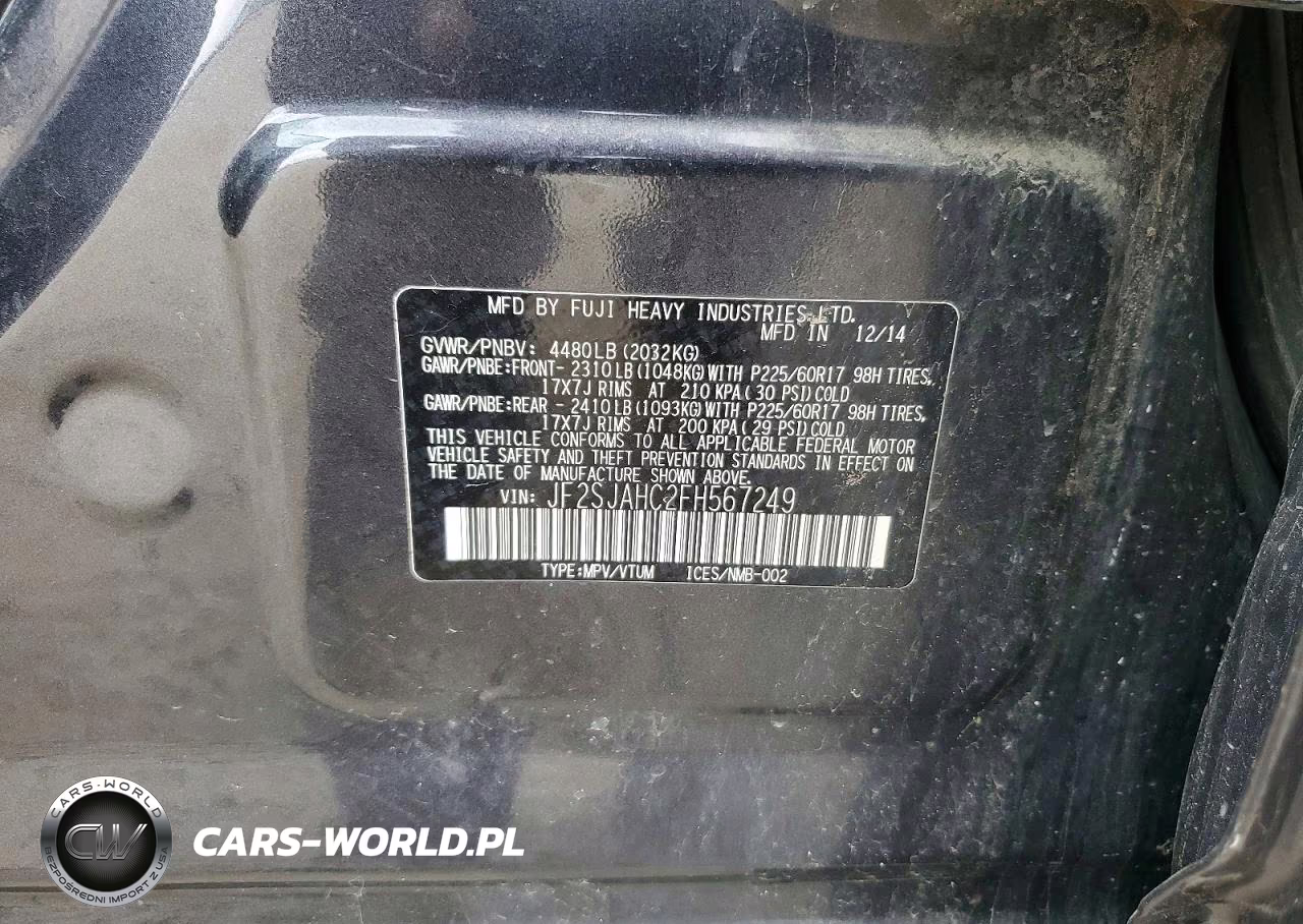2015 Subaru Forester Limited+Moonroof VIN:JF2SJAHC2FH567249 - 13