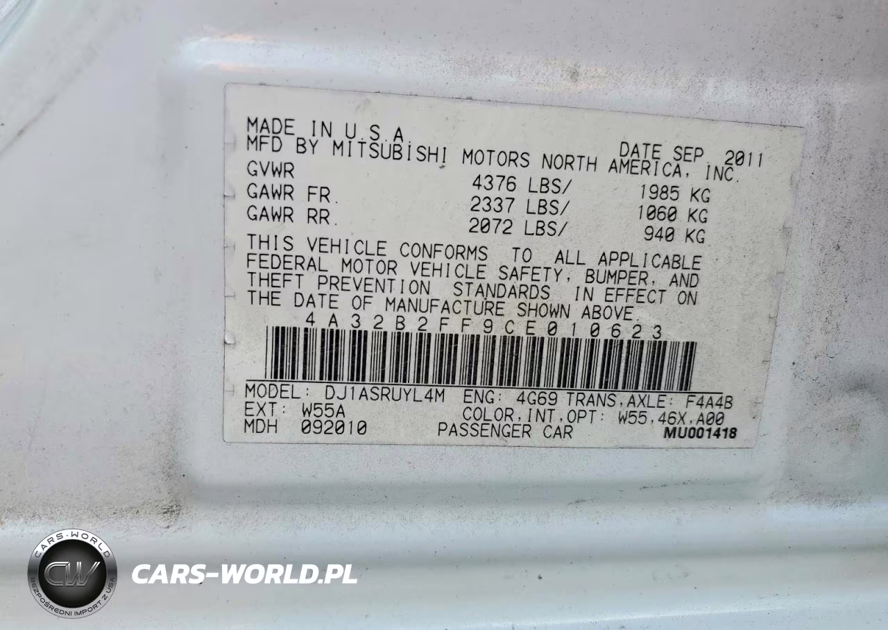 2012 Mitsubishi Galant Fe VIN:4A32B2FF9CE010623 - 12