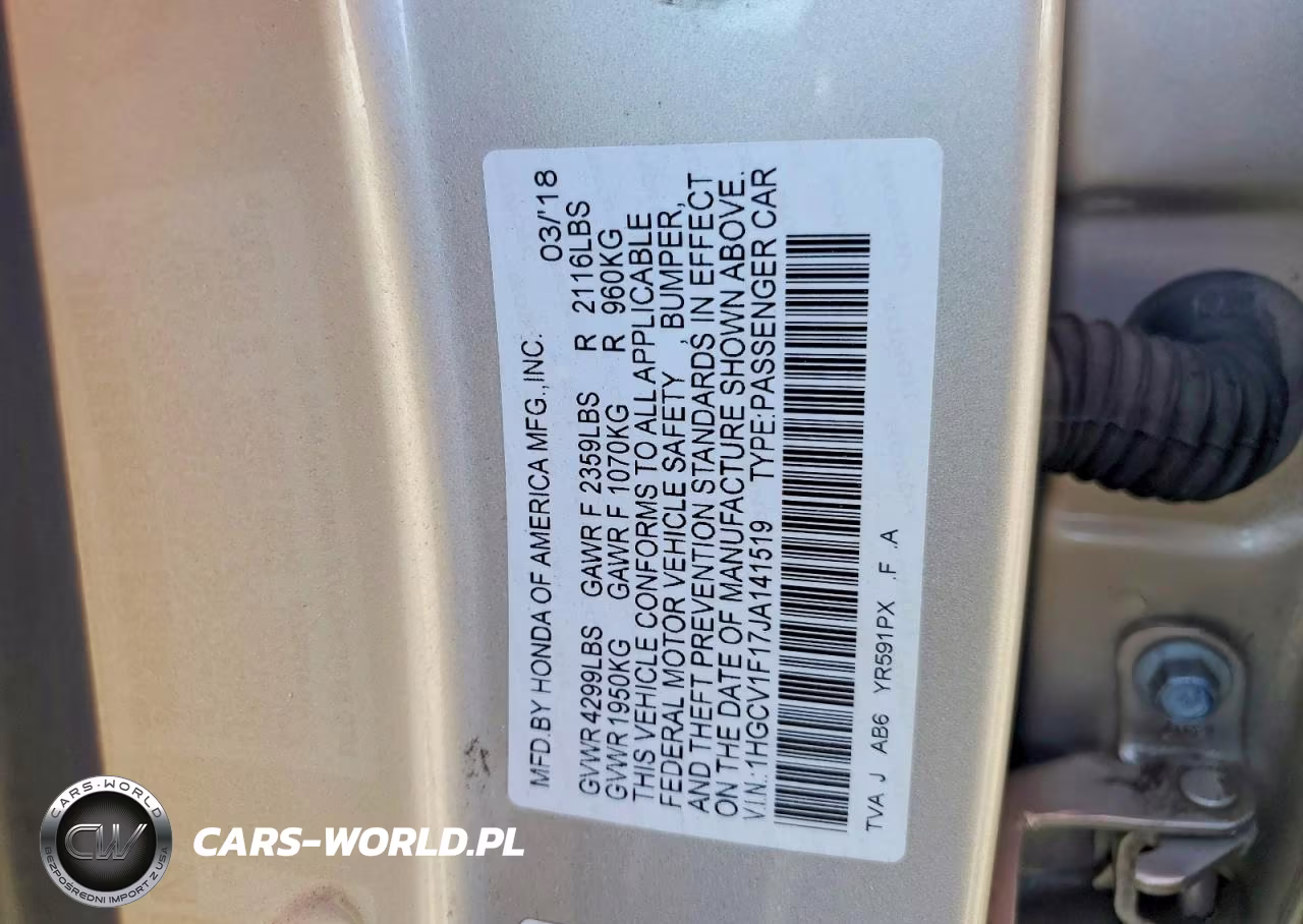 2018 Honda Accord VIN:1HGCV1F17JA141519 - 12