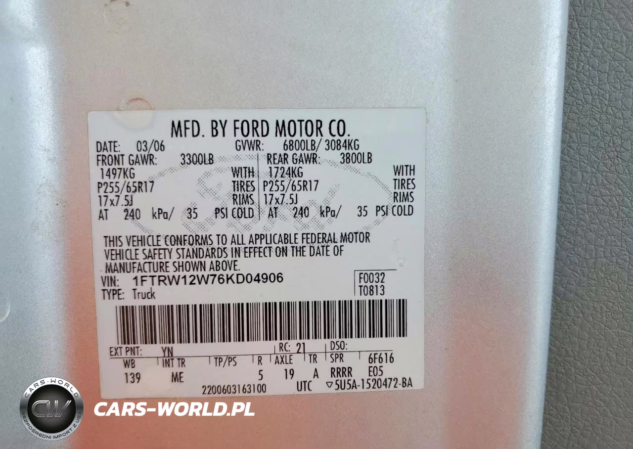 2006 Ford F150 Supercrew VIN:1FTRW12W76KD04906 - 12