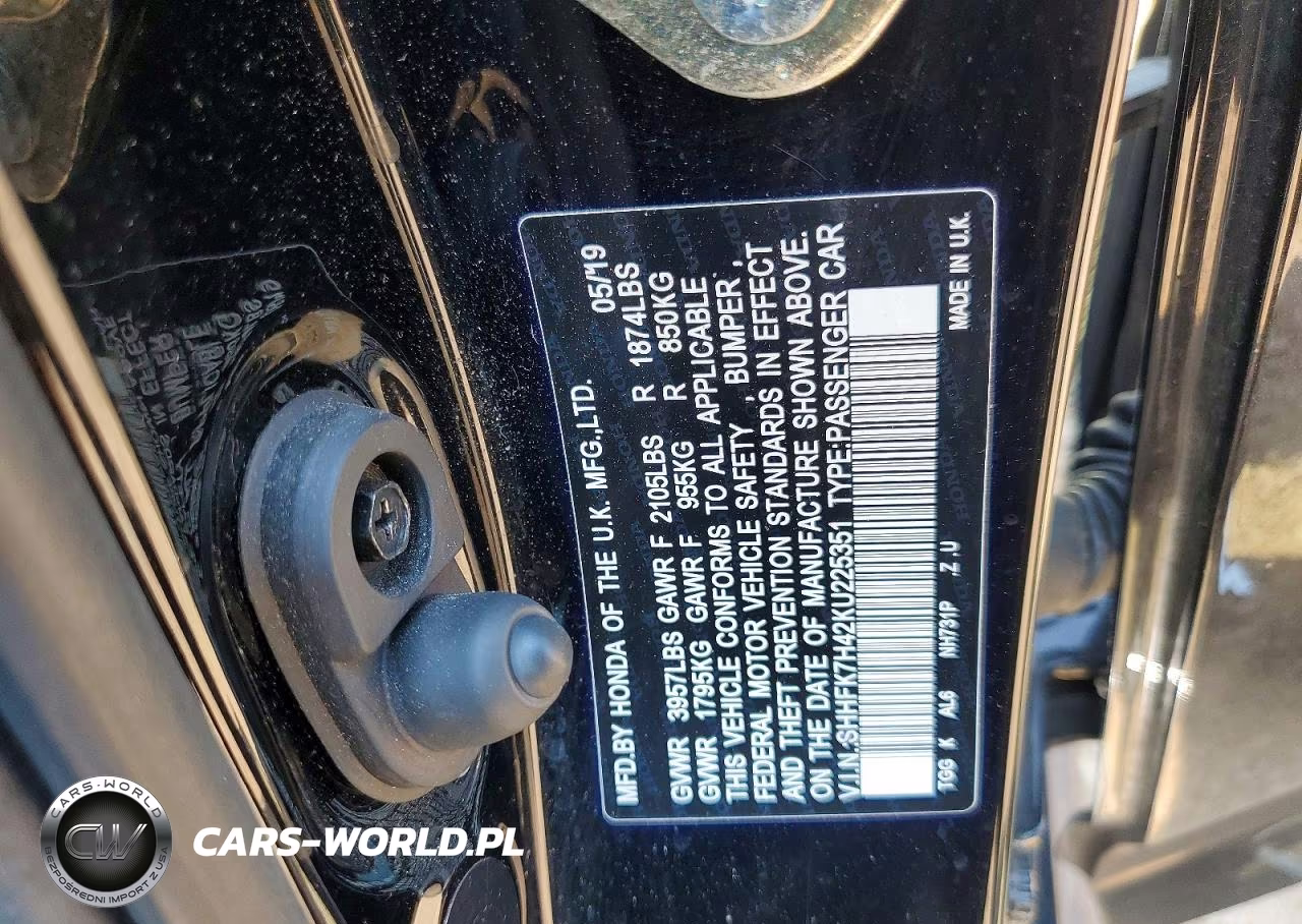 2019 Honda Civic Sport VIN:SHHFK7H42KU225351 - 12