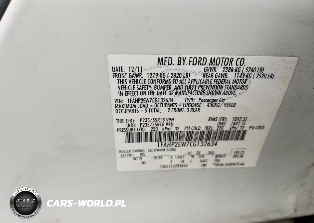 2012 Ford Taurus Sel VIN:1FAHP2EW7CG132634 - 12