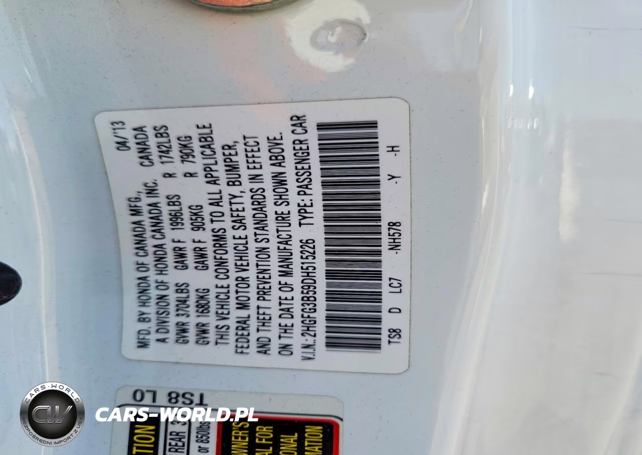 2013 Honda Civic Lx VIN:2HGFG3B59DH515226 - 12