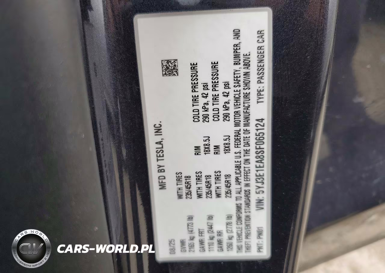 2025 Tesla Model 3 VIN:5YJ3E1EA8SF065124 - 13