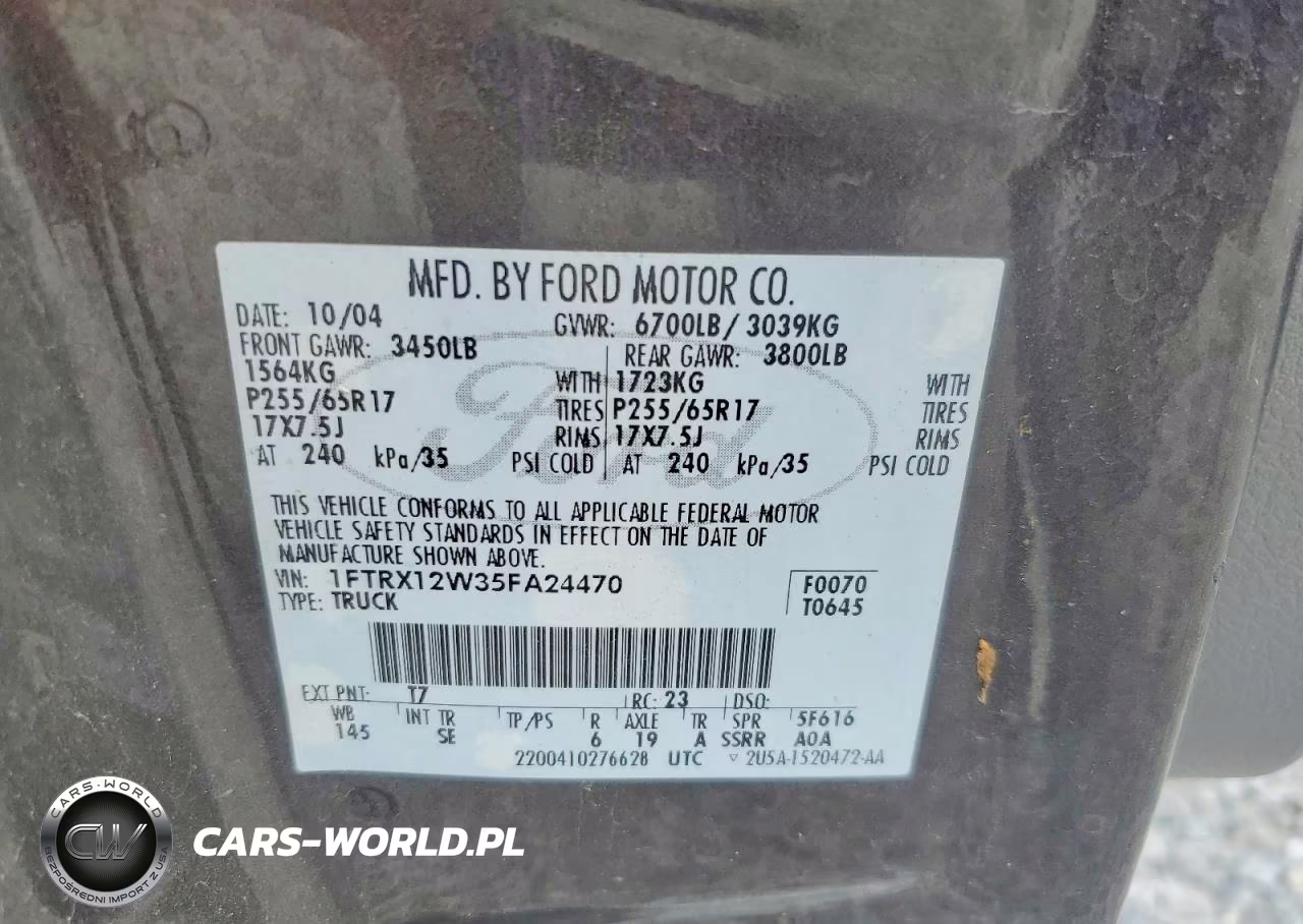 2005 Ford F150 VIN:1FTRX12W35FA24470 - 12