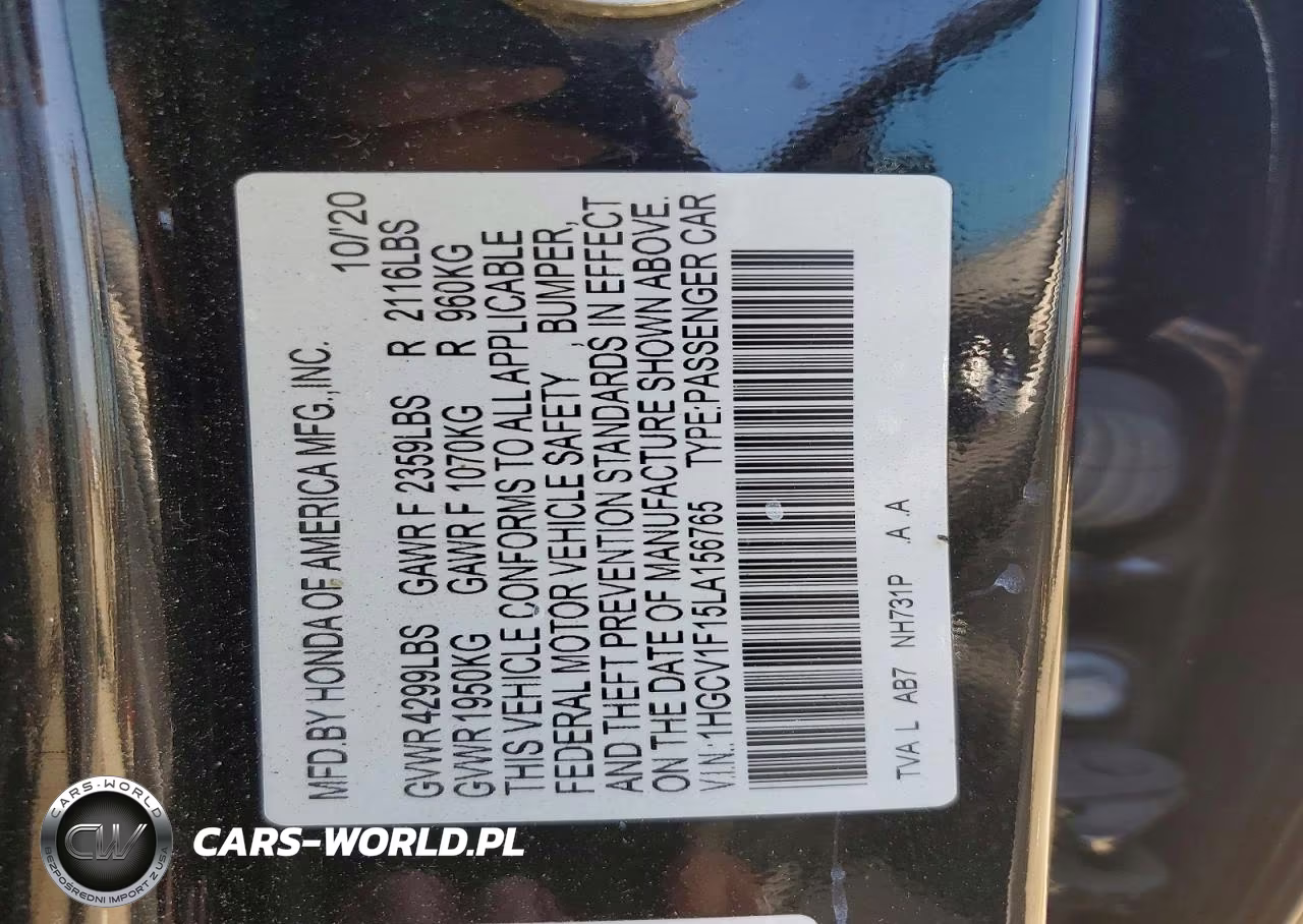 2020 Honda Accord Lx VIN:1HGCV1F15LA156765 - 12