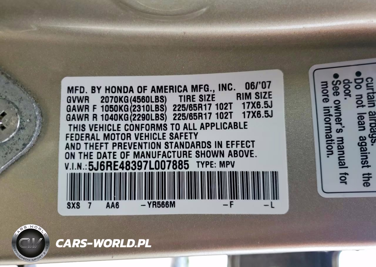 2007 Honda Cr-V Lx VIN:5J6RE48397L007885 - 14