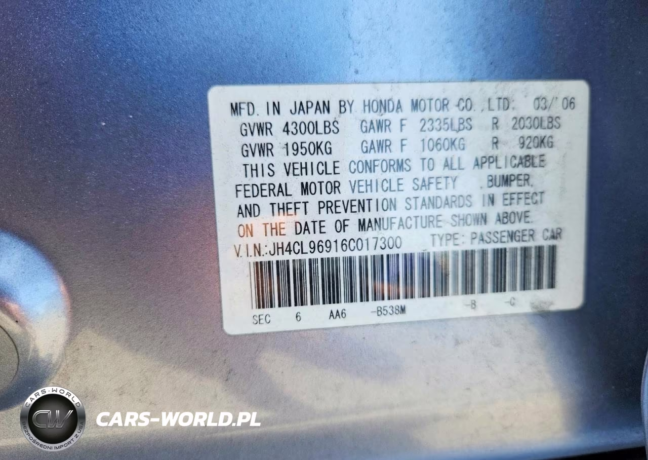 2006 Acura Tsx VIN:JH4CL96916C017300 - 12