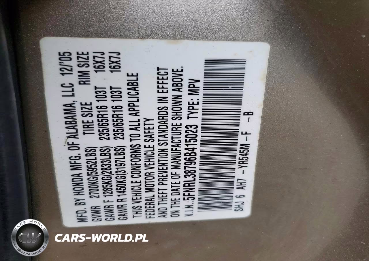 2006 Honda Odyssey Exl VIN:5FNRL38796B415023 - 13
