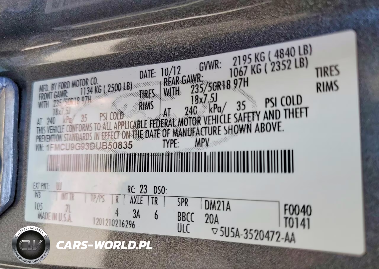 2013 Ford Escape Se VIN:1FMCU9G93DUB50835 - 13