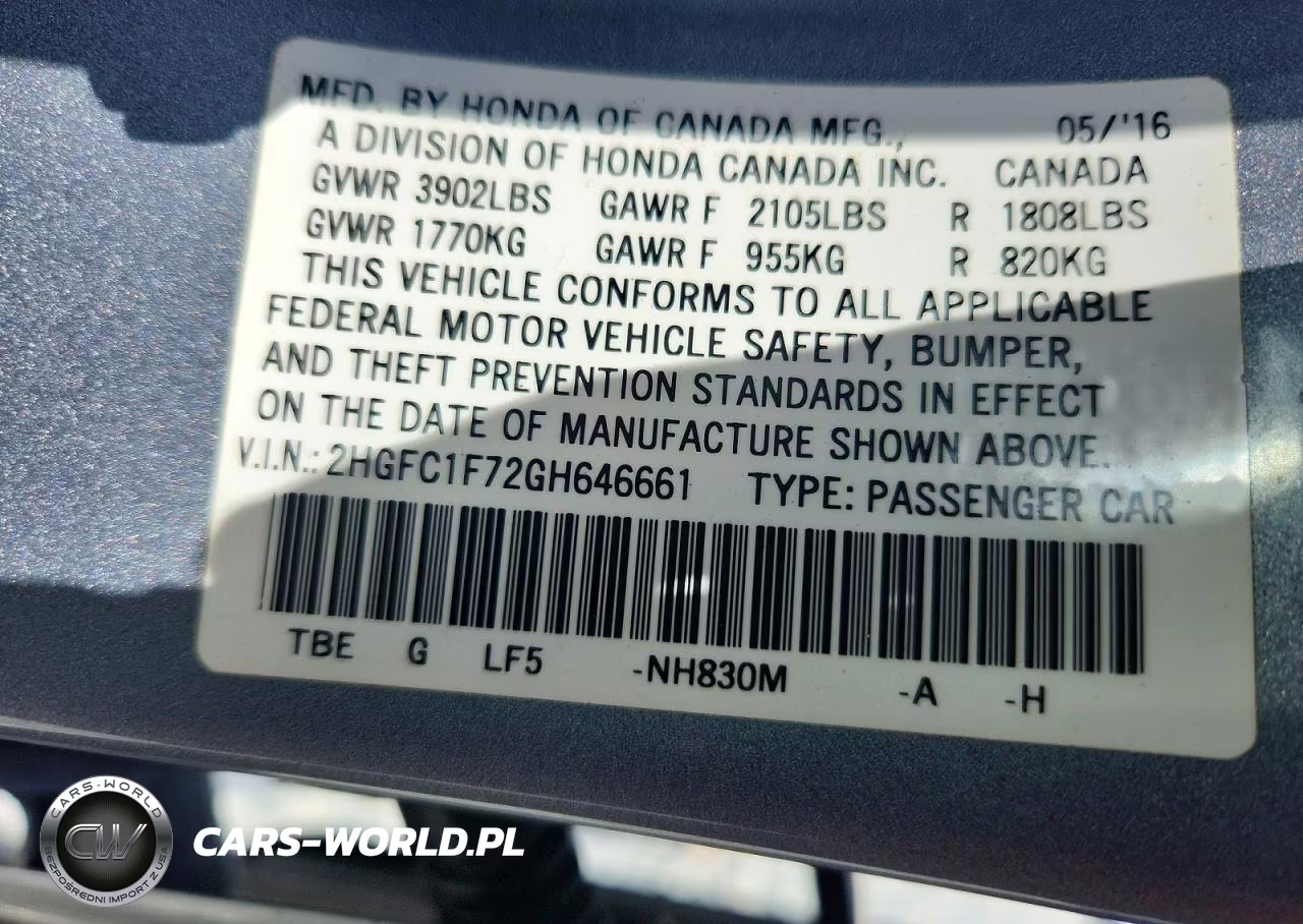 2016 Honda Civic Exl VIN:2HGFC1F72GH646661 - 13