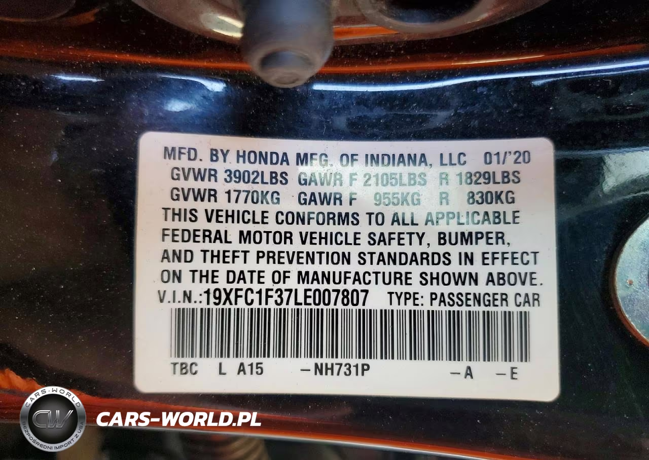 2020 Honda Civic Ex VIN:19XFC1F37LE007807 - 12