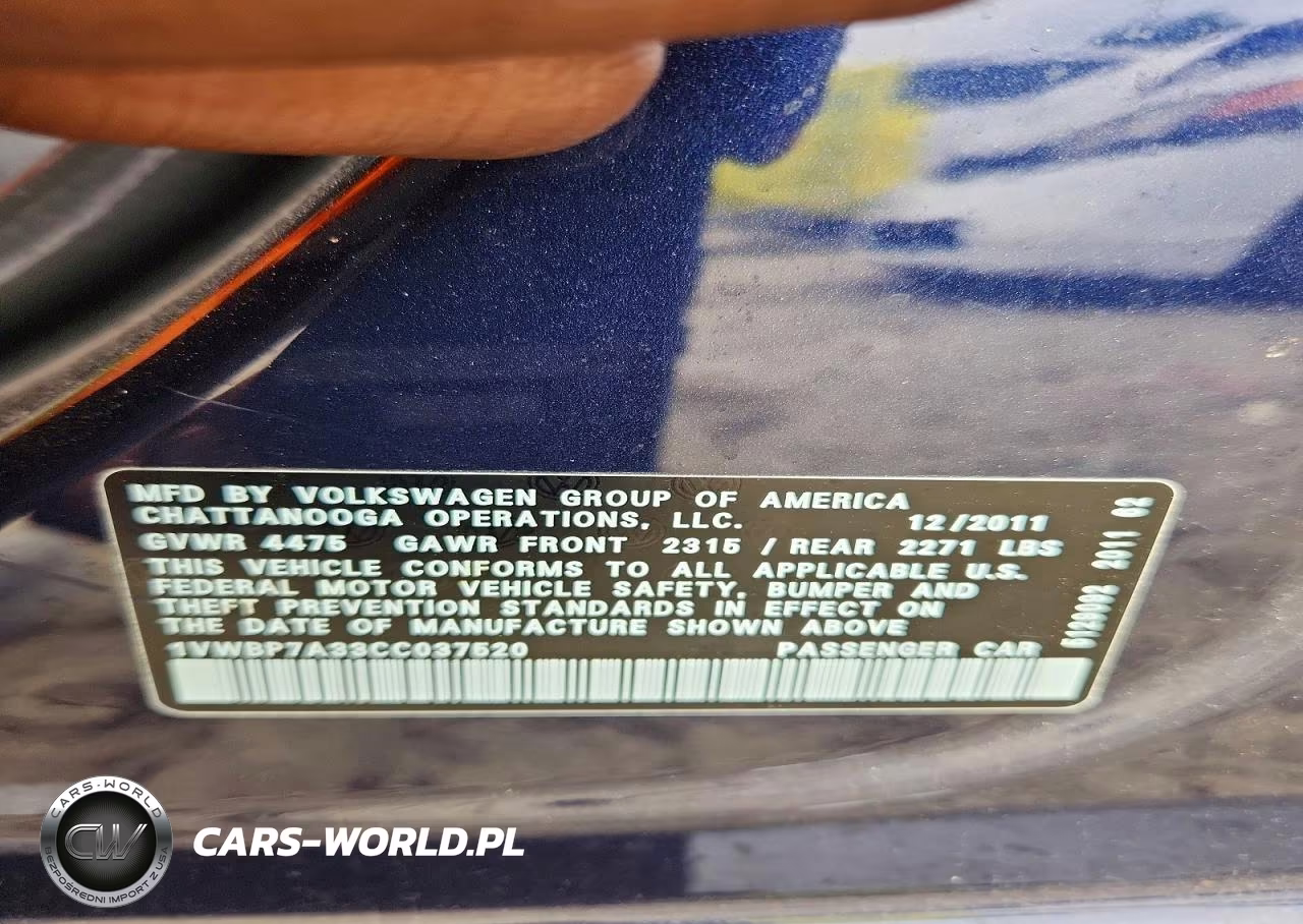 2012 Volkswagen Passat Se VIN:1VWBP7A33CC037520 - 12