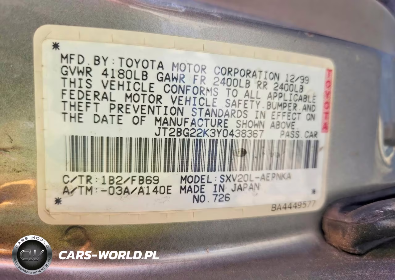 2000 Toyota Camry VIN:JT2BG22K3Y0438367 - 12