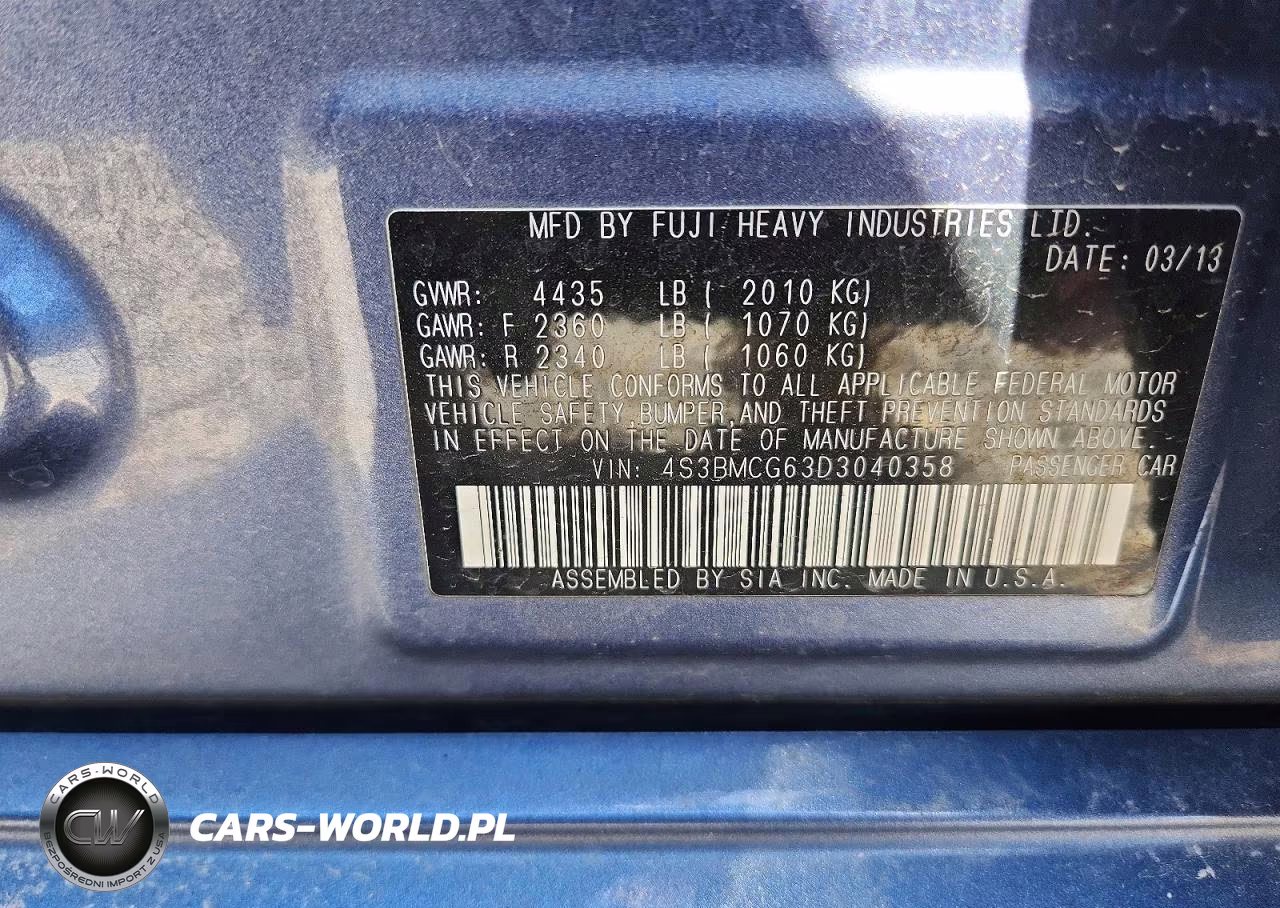 2013 Subaru Legacy 2.5I Premium VIN:4S3BMCG63D3040358 - 12