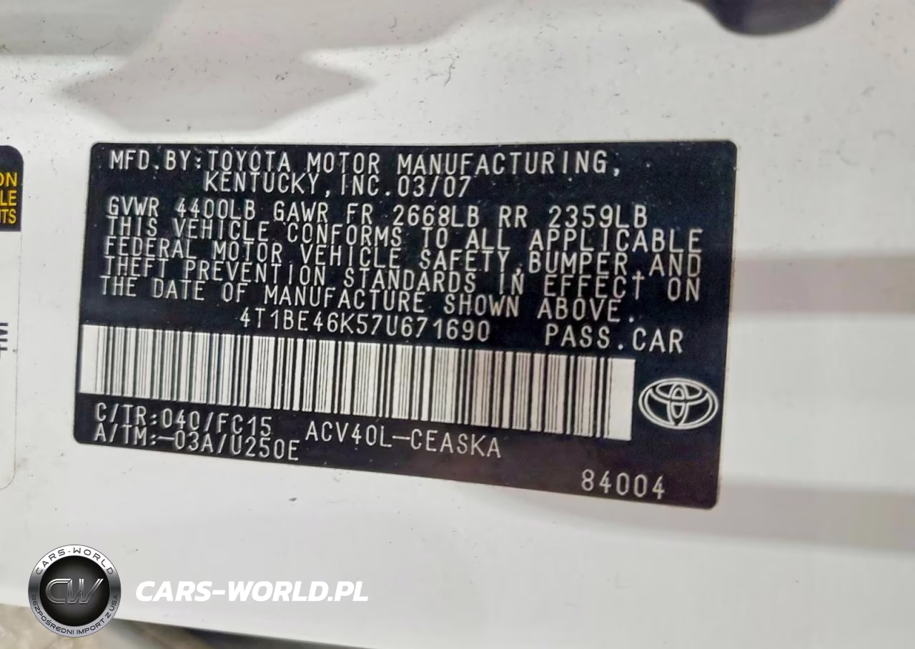 2007 Toyota Camry Se VIN:4T1BE46K57U671690 - 12