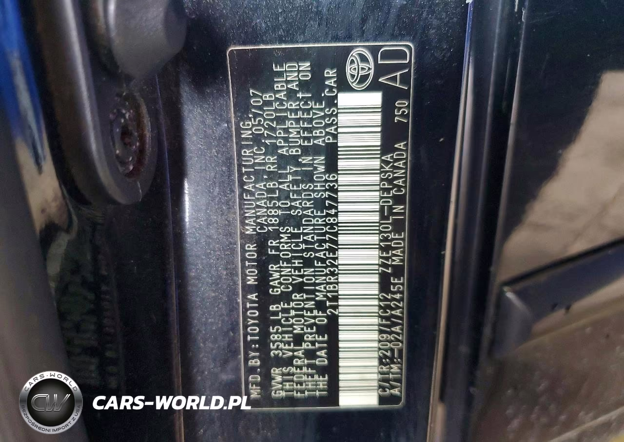 2007 Toyota Corolla S VIN:2T1BR32E77C847736 - 12