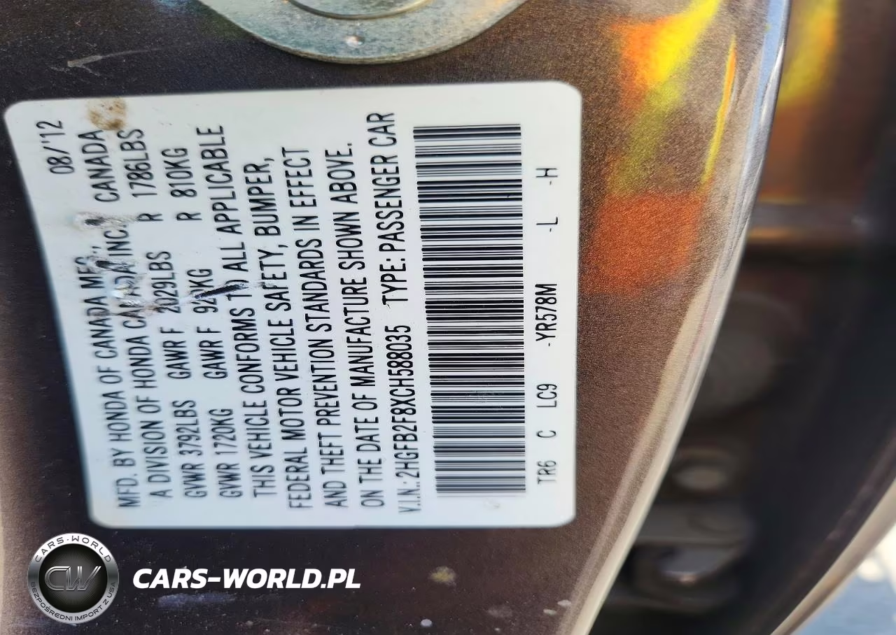 2012 Honda Civic Ex VIN:2HGFB2F8XCH588035 - 12