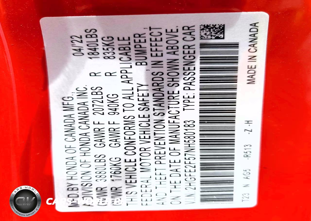2022 Honda Civic Sport VIN:2HGFE2F57NH580183 - 12