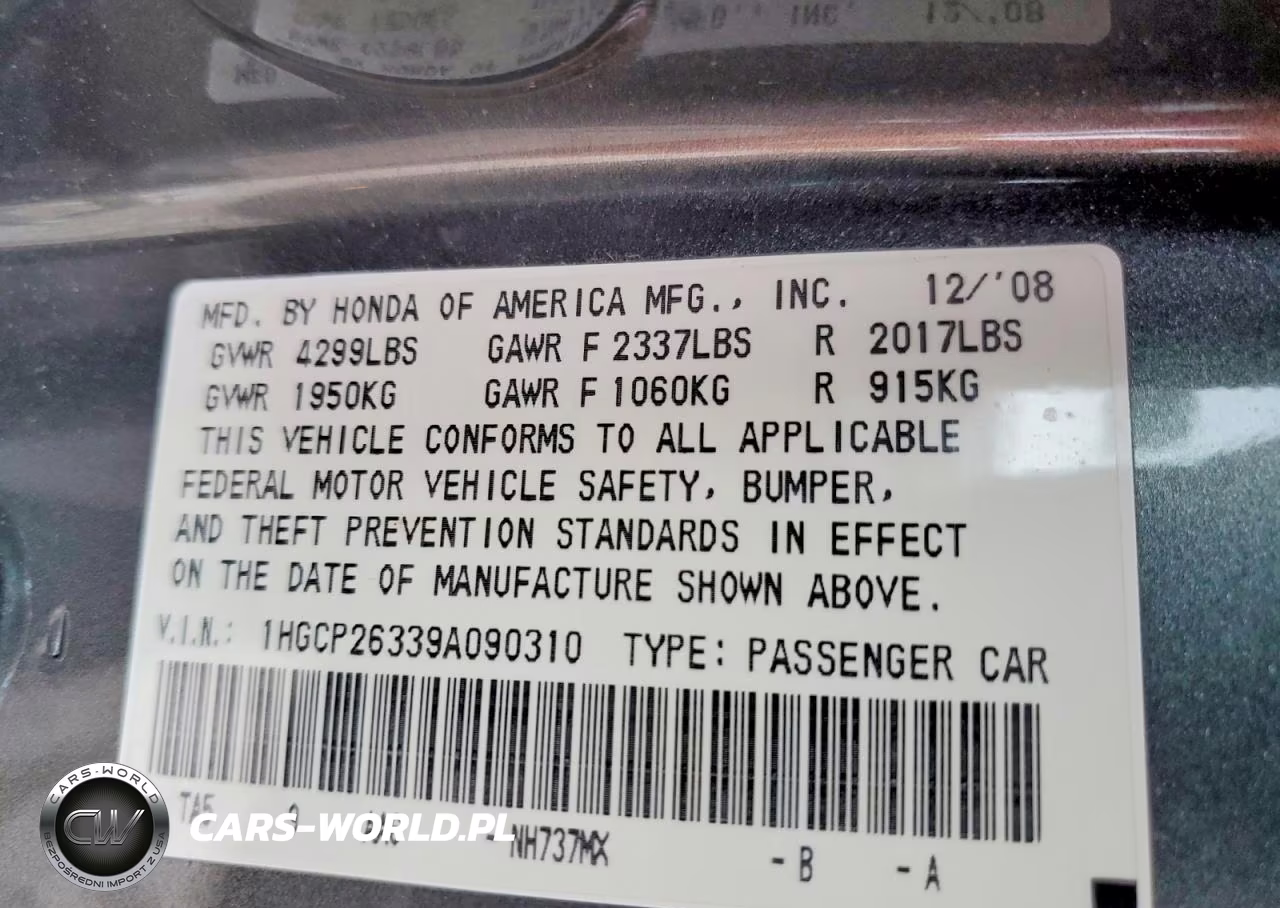 2009 Honda Accord Lx VIN:1HGCP26339A090310 - 13