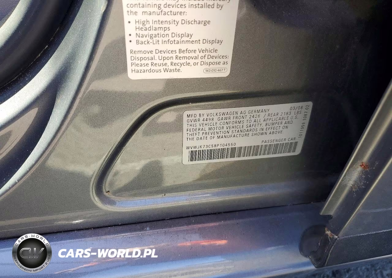 2008 Volkswagen Passat Turbo VIN:WVWJK73C58P104550 - 12