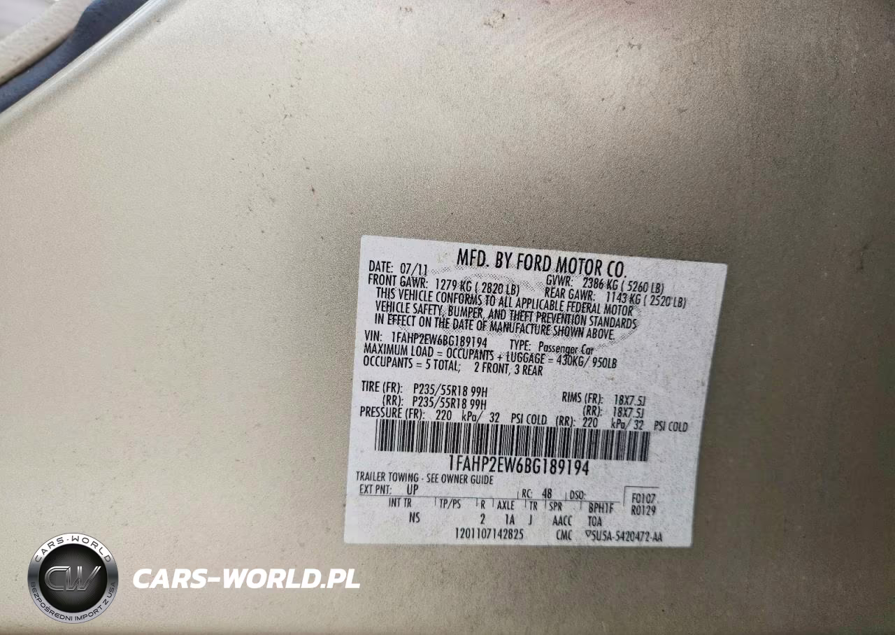 2011 Ford Taurus Sel VIN:1FAHP2EW6BG189194 - 12