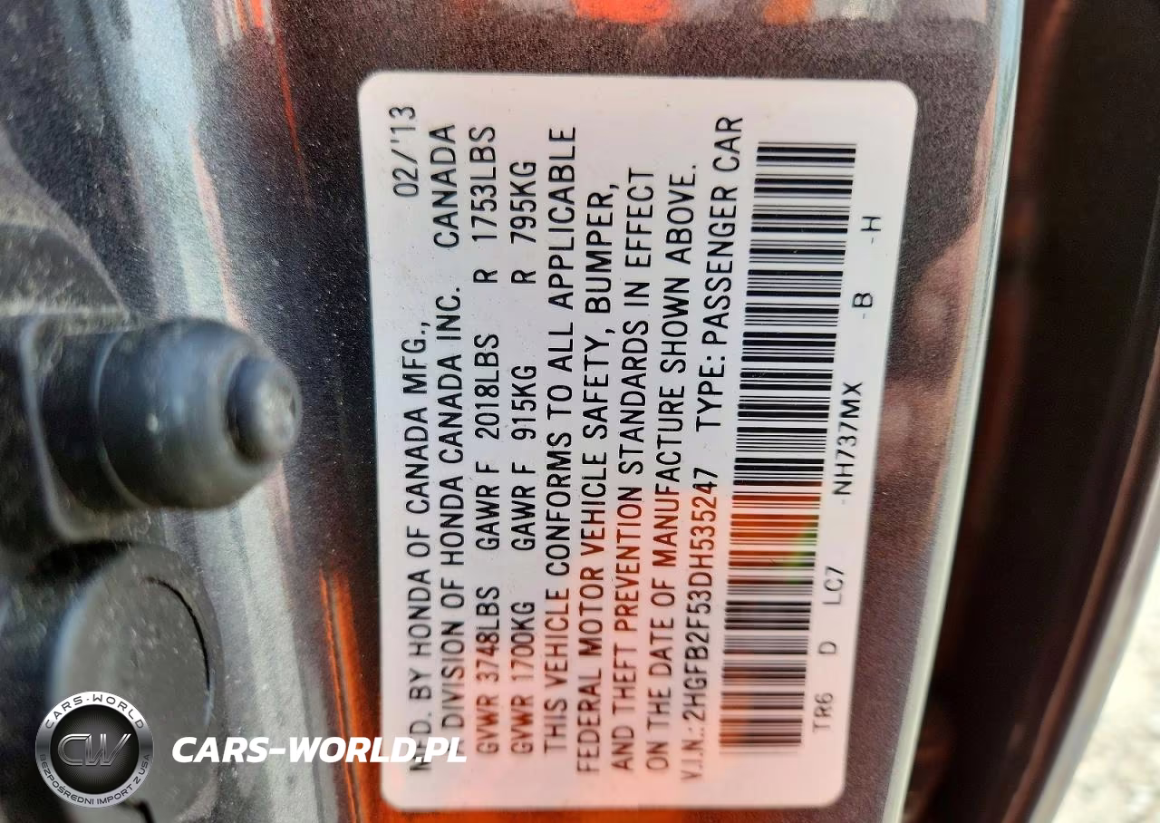 2013 Honda Civic Lx VIN:2HGFB2F53DH535247 - 13