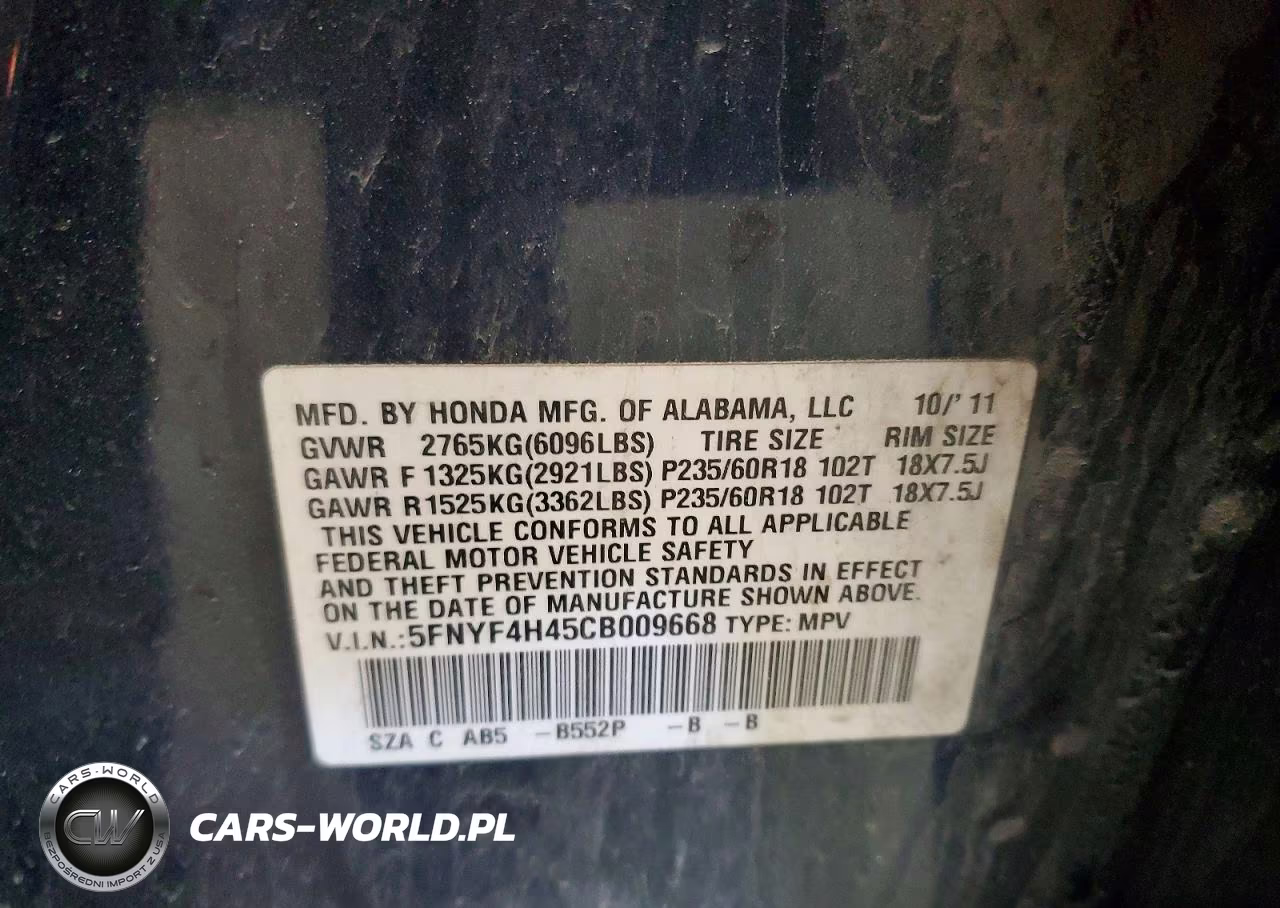 2012 Honda Pilot Ex VIN:5FNYF4H45CB009668 - 13