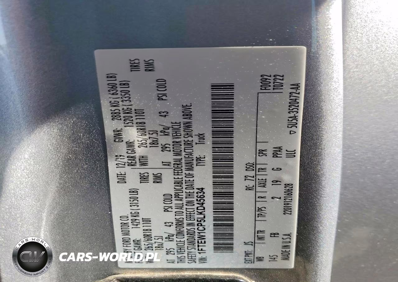 2020 Ford F150 Supercrew VIN:1FTEW1CP5LKD45634 - 12