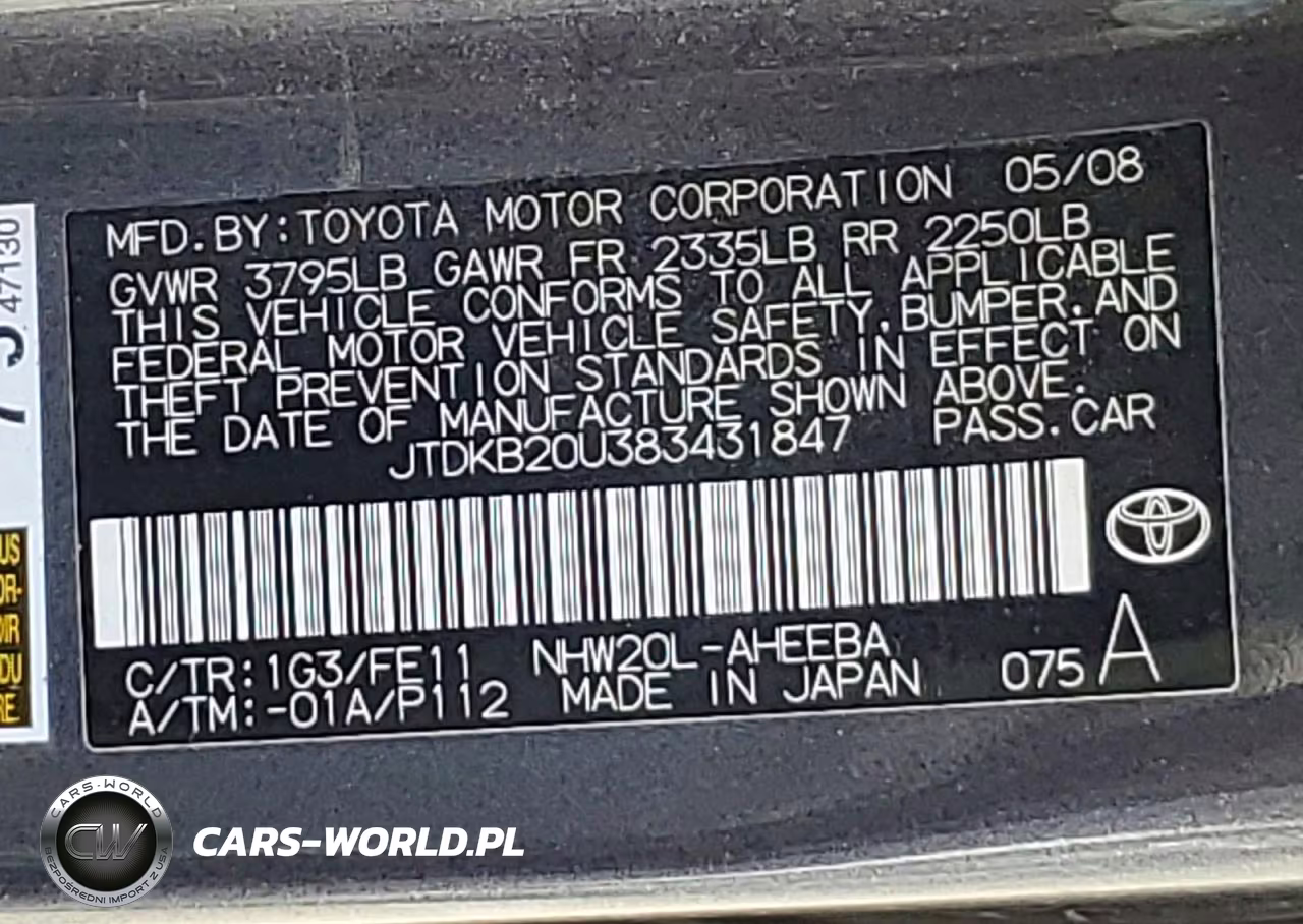 2008 Toyota Prius Standard VIN:JTDKB20U383431847 - 12